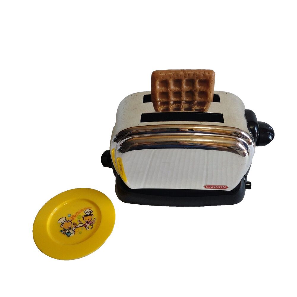 Casdon Pretend Toy Toaster Waffle Plate Kitchen Appliance Wind-Up Pop-Up Sound
